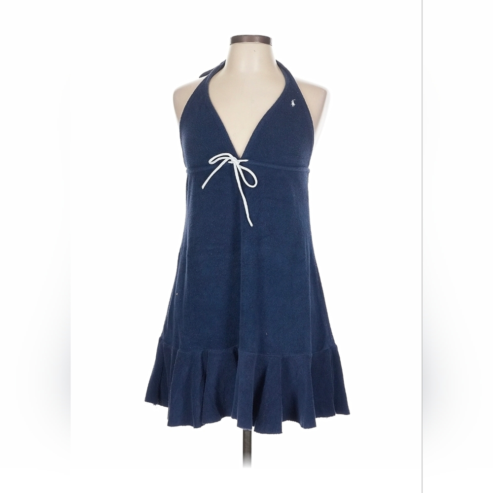 Polo Ralph Lauren Swim Cover Up Sz L Halter Terry Cloth Dress Y2K Beach Navy